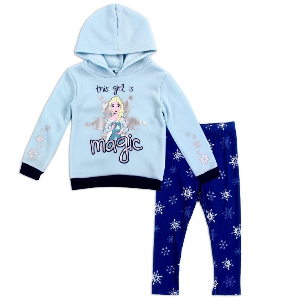 Frozen Girls Toddler 2PC Set Includes Hooded Fleece Top & Blue Leggings Size 4T